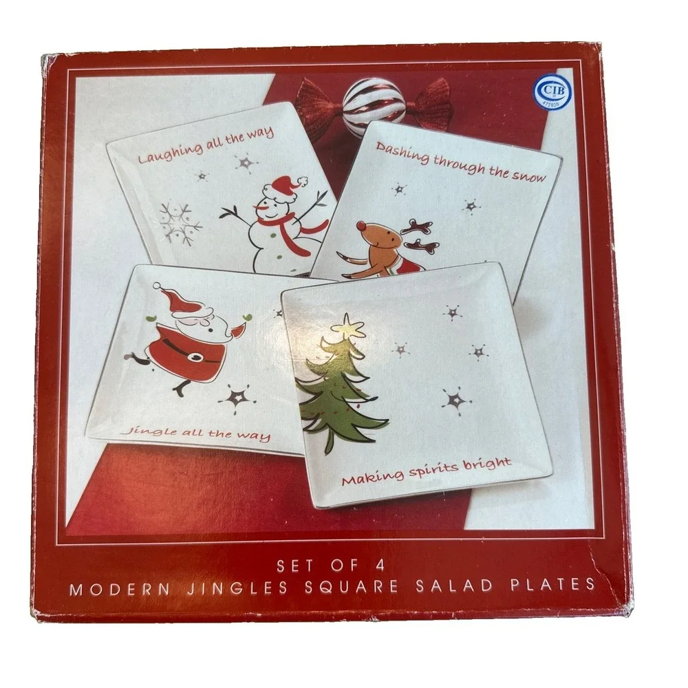 North Pole Trading Co Set of 4 Modern Jingle Salad Plates Christmas 8